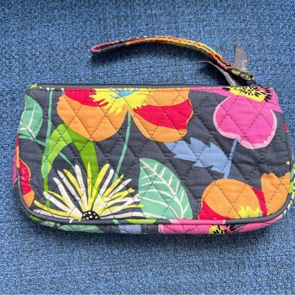 Vera Bradley Jazzy Blooms Wristlet Phone Case Wallet Purse Grey Floral Tropical - Picture 2 of 6